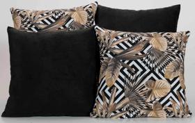 Kit com 4 Almofadas Decorativas Estampa Preto com Folhas Cáqui