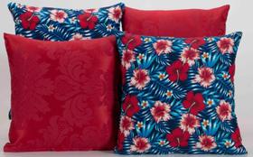 Kit com 4 Almofadas Decorativas Estampa Vermelho com Azul