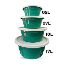 Kit com 4 Bacias Plásticas com Tampa 17L 10L 7L 5L para Cozinha e Churrasco
