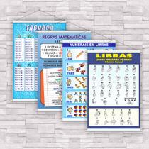 kit com 4 Banner Educativo Tabuada, Matemática, Libras 70x55cm kit com 4 Banner Educativo Tabuada, Matemática, Libras 70x55cm