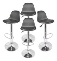 Kit Com 4 Banquetas Cadeira Alta Com Encosto Regulável Giratoria Preta