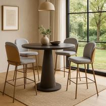 Kit com 4 Banquetas Cristal com Encosto Estofado e Base em Aço Champanhe Exclusiva