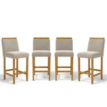 Kit Com 4 Banquetas Eloá Madeira Maciça Assento Estofado Para Bancada Veludo Bege 102