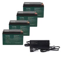 kit Com 4 Baterias Wide Com Carregador 48V volts Para Bicicleta Elétrica Scooter