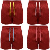 Kit Com 4 Bermudas Praia Masculina Tactel Vermelho Cordões Coloridos
