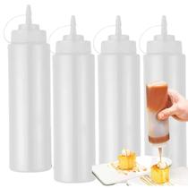 Kit com 4 Bisnaga de 1 Litro Profissional Grande Graduada Para Molhos Ketchup Maionese Mostarda Buffet Restaurante Lanchonete