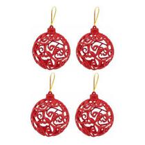 Kit Com 4 Bolas Vermelhas Luxo Enfeite Pendente 6 Cm Natal