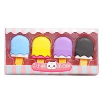 Kit Com 4 Borrachas Infantil Kawaii Mini Sorvete Escolar