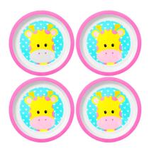 Kit com 4 Bowls Girafa Pratinho Infantil p/ Alimentação de Bebês e Papinha Buba