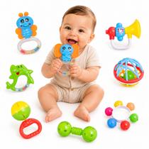 Kit com 4 Brinquedos Para Bebê Mordedor + Chocalho Sortidos - Castela Kit com 4 Brinquedos Para Bebê Mordedor + Chocalho Sortidos - Castela