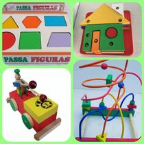 Kit Com 4 Brinquedos Pedagógicos De Madeira - Lindos! - BRINQUE E LEIA