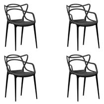 Kit com 4 Cadeira Allegra Masters Plastico Resistente Sala,Cozinha, Jantar, Empilhavel Preta