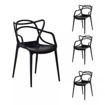 Kit Com 4 Cadeira Allegra Masters Polipropileno Sala,cozinha, Jantar, Empilhavel Preta