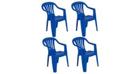 Kit Com 4 Cadeira De Plástico Bela Vista - Azul - Com Braço - Mor