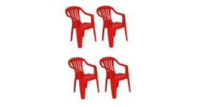 Kit com 4 Cadeira De Plástico Bela Vista - Vermelha - Com Braço - Mor