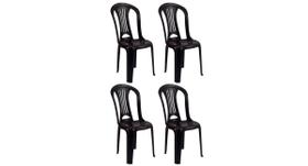 Kit com 4 Cadeira Plástico Bistrô Preta Sem Braço - 182kg - Mor