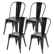 Kit com 4 Cadeira Tolix Iron Aço Carbono Industrial - Preto