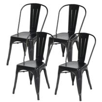 Kit com 4 Cadeira Tolix Iron Aço Carbono Industrial - Preto