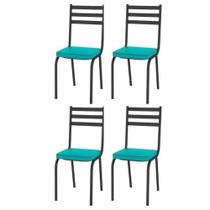 Kit com 4 Cadeiras 118 Para Cozinha - Preto Fosco - Assento Azul Turquesa - OG Móveis