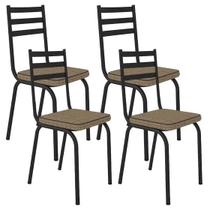 Kit com 4 Cadeiras 118 Para Sala de Jantar - Preto Fosco - Assento Rattan - OG Móveis