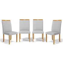 Kit Com 4 Cadeiras Agnes Madeira Maciça Estofadas Para Mesa De Jantar Linho Cinza 407