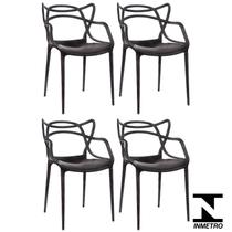 Kit Com 4 Cadeiras Allegra Emplilhavel Cor Preta Para Mesa De Jantar Cozinha Jardim Garden life