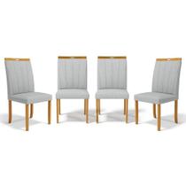 Kit Com 4 Cadeiras Aurora Madeira Maciça Estofadas Para Mesa De Jantar Linho Cinza 407