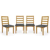 Kit Com 4 Cadeiras Cecília Madeira Maciça Assentos Estofados Para Mesa De Jantar Linho Chumbo 406