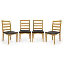 Kit Com 4 Cadeiras Cecília Madeira Maciça Assentos Estofados Para Mesa De Jantar material sintético Preto 503