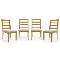 Kit Com 4 Cadeiras Cecília Madeira Maciça Assentos Estofados Para Mesa De Jantar Veludo Bege 102