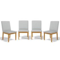 Kit Com 4 Cadeiras Daniela Madeira Maciça Estofada Para Mesa De Jantar Linho Cinza 407
