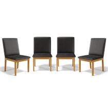 Kit Com 4 Cadeiras Daniela Madeira Maciça Estofada Para Mesa De Jantar material sintético Preto 503