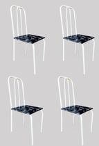 Kit com 4 cadeiras de aço para mesa de cozinha reforçadas cor branca assento preto com flores Campeã de vendas! - q.aço