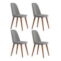 Kit com 4 Cadeiras de Madeira Maciça Estofada New Drop - Natural c/ Linho Cinza - Cobre