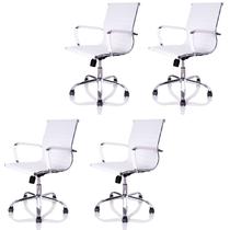 Kit com 4 Cadeiras Diretor Charles Eames Esteirinha Branca Giratória 11D