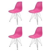 Kit com 4 Cadeiras Eames Pp Rosa Chiclete Eiffel Cromada