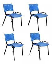 Kit Com 4 Cadeiras Iso Para Escola Escritório Comércio Azul Base Preta