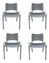 Kit Com 4 Cadeiras Iso Para Escola Escritório Comércio Cinza Base Prata - EcomHome