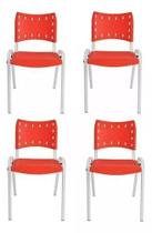Kit Com 4 Cadeiras Iso Para Escola Escritório Comércio Vermelha Base Branca