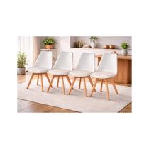 Kit com 4 Cadeiras Leda Branca - Charles Eames Wood com Almofada
