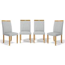 Kit Com 4 Cadeiras Maiara Madeira Maciça Estofadas Para Mesa De Jantar Linho Cinza 407