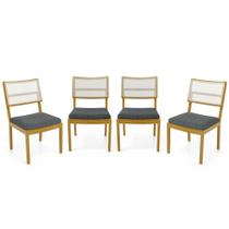 Kit Com 4 Cadeiras Milena Madeira Maciça Assentos Estofados Encostos De Tela Sintética Linho Chumbo 406
