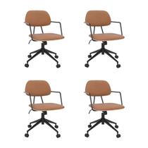 Kit com 4 Cadeiras Office com Relex em Aço Carbono e material ecológico Dijon Caramelo Marrom Kit com 4 Cadeiras Office com Relex em Aço Carbono e material ecológico Dijon Caramelo Marrom