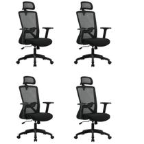 Kit com 4 Cadeiras para Escritório Presidente NR17 Office Dallas Preto Rivatti Kit com 4 Cadeiras para Escritório Presidente NR17 Office Dallas Preto Rivatti