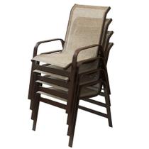 Kit Com 4 Cadeiras Para Jardim E Piscina Em Alumínio E Tela Sling Marrom Capuccino