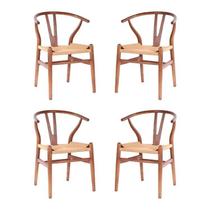 Kit com 4 Cadeiras para Sala de Jantar Madeira Maciça Wishbone Marrom/Escura