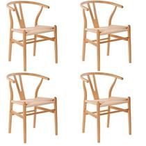 Kit com 4 Cadeiras para Sala de Jantar Wishbone Madeira Maciça Marrom/Clara