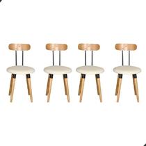 Kit com 4 Cadeiras Pré Montadas Pés Palito Retrô Madeira - Off White Maderevest