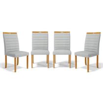 Kit Com 4 Cadeiras Sara Madeira Maciça Estofadas Para Mesa De Jantar Linho Cinza 407