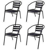 Kit com 4 Cadeiras Slat de Alumínio e Metal Preto Just Home Collection